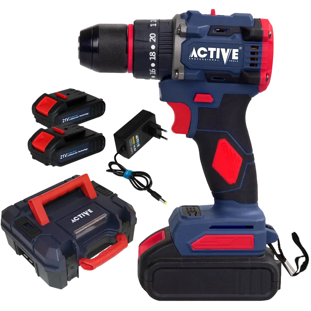 دریل شارژی اکتیو مدل AC-3121BL ۲ باتری ۲۱ ولت براشلس