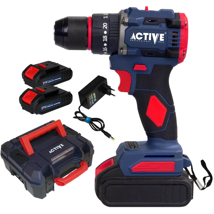 دریل شارژی اکتیو مدل AC-3121BL ۲ باتری ۲۱ ولت براشلس